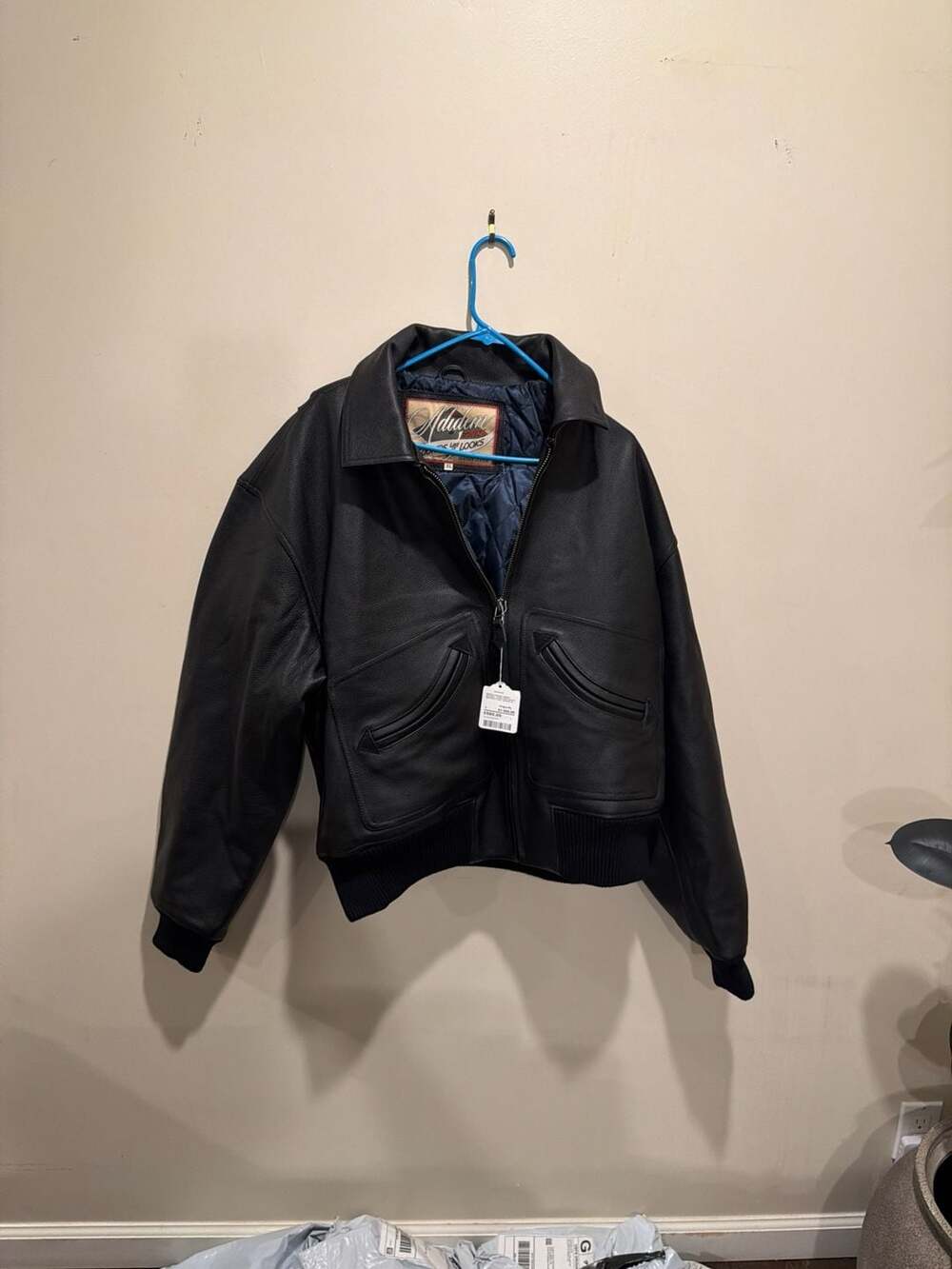 Adidem Asterisks "Sounds Like It Looks" Leather Bomber Jacket, Size XL